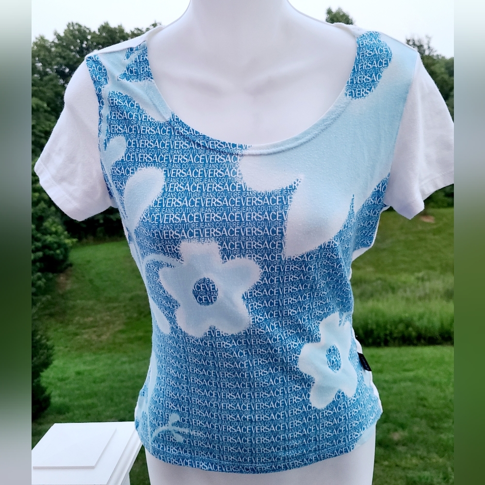 Versace jeans couture t-shirt blue flower logo cotton S